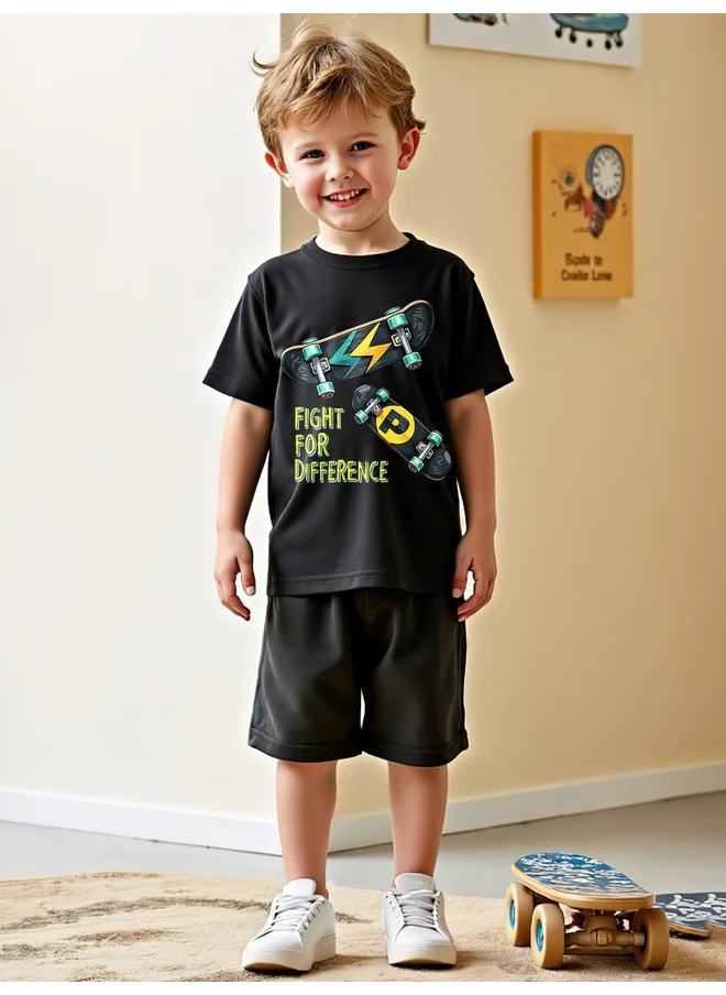 Take Two Take Two Kids 2pcs Black Printed T-Shirt and Shorts Sets