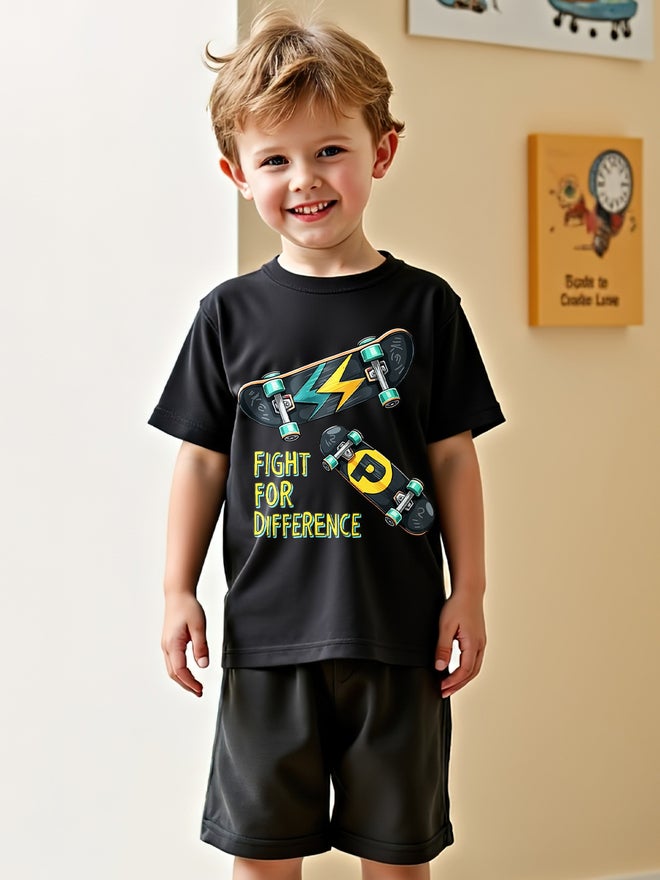 Take Two Take Two Kids 2pcs Black Printed T-Shirt and Shorts Sets  - Image 5