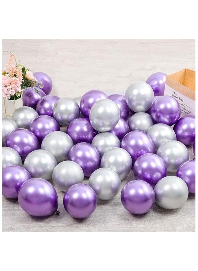 Boxwoods - 60 PCS Of Chrome Metallic Purple And Silver Helium Quality Balloons For Birthday Engagement And Bridal Shower Party Decoration - Image 1