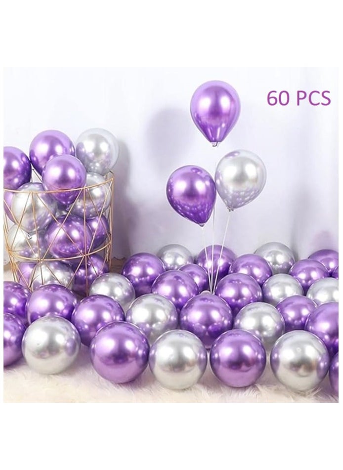 Boxwoods - 60 PCS Of Chrome Metallic Purple And Silver Helium Quality Balloons For Birthday Engagement And Bridal Shower Party Decoration - Image 1