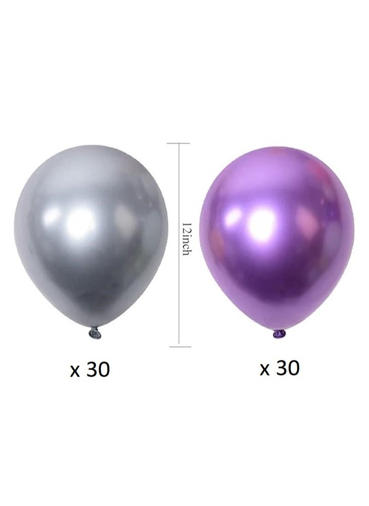 Boxwoods - 60 PCS Of Chrome Metallic Purple And Silver Helium Quality Balloons For Birthday Engagement And Bridal Shower Party Decoration - Image 1