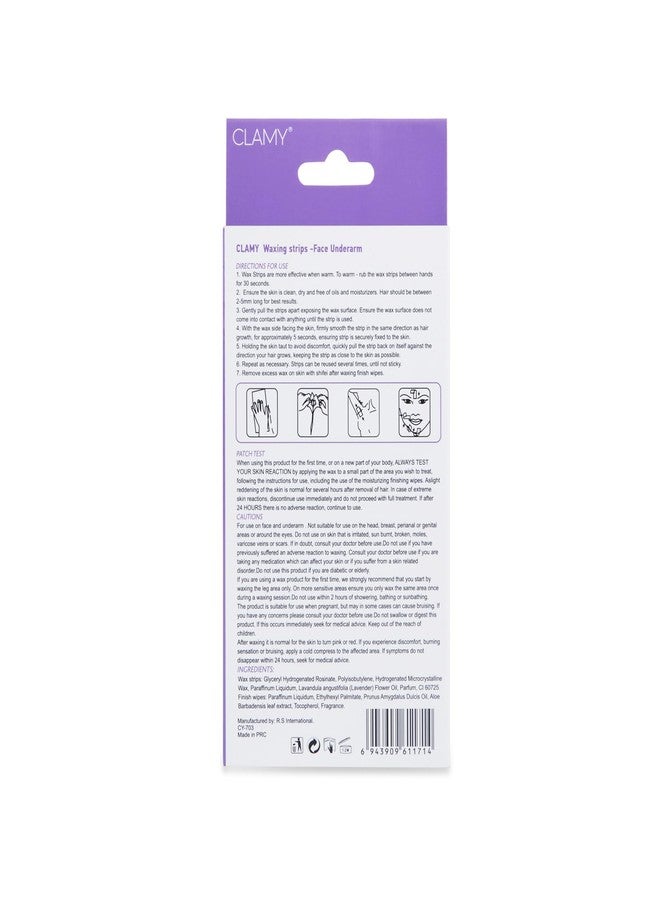 CLAMY Face & UnderArms Waxing Strips with Lavender Extracts Instant Removal Silky Smoothness Upto 4 Weeks (20 Strips + 2 Finish Wipes) Lavender - Image 5