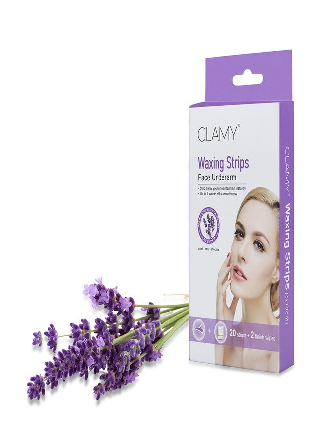 CLAMY Face & UnderArms Waxing Strips with Lavender Extracts Instant Removal Silky Smoothness Upto 4 Weeks (20 Strips + 2 Finish Wipes) Lavender - Image 4