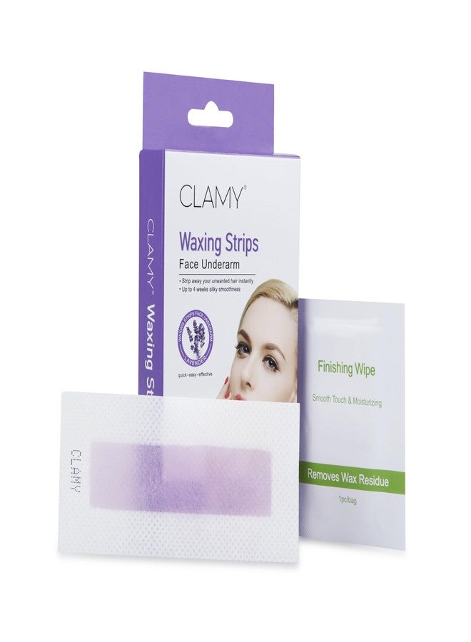 CLAMY Face & UnderArms Waxing Strips with Lavender Extracts Instant Removal Silky Smoothness Upto 4 Weeks (20 Strips + 2 Finish Wipes) Lavender - Image 3