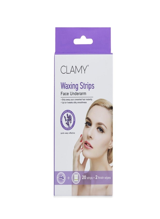 CLAMY Face & UnderArms Waxing Strips with Lavender Extracts Instant Removal Silky Smoothness Upto 4 Weeks (20 Strips + 2 Finish Wipes) Lavender - Image 2