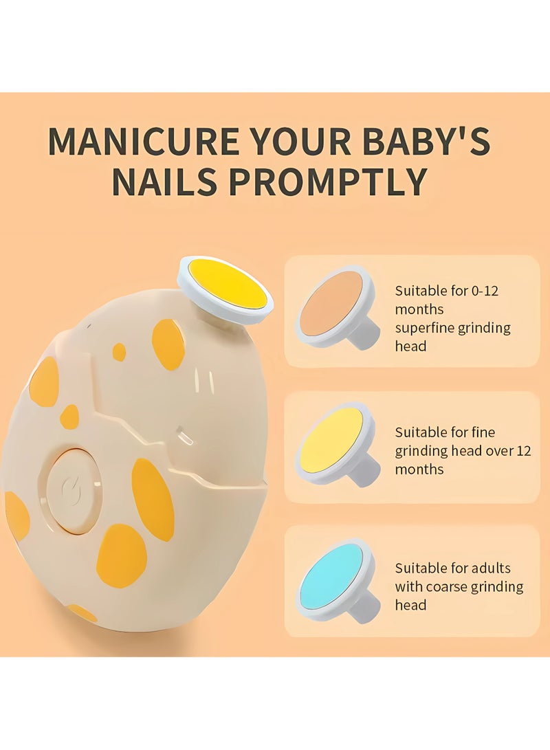 Twisoo Electric Baby Nail File Trimmer Kit – Ergonomic, Quiet Baby Nail File with 3 Safe Grinding Heads, Harmless Design for Infants’ Toenails & Fingernails Dinosaur Egg Shape (White) - Image 2