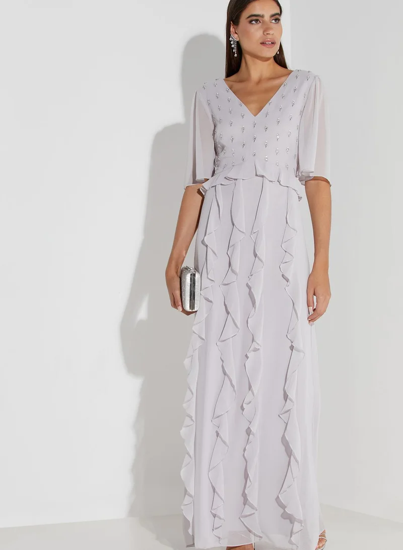 DOROTHY PERKINS Ruffle Trim Angel Sleeve Dress