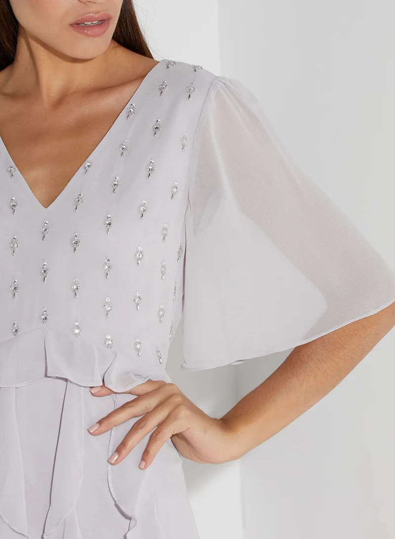 DOROTHY PERKINS Ruffle Trim Angel Sleeve Dress