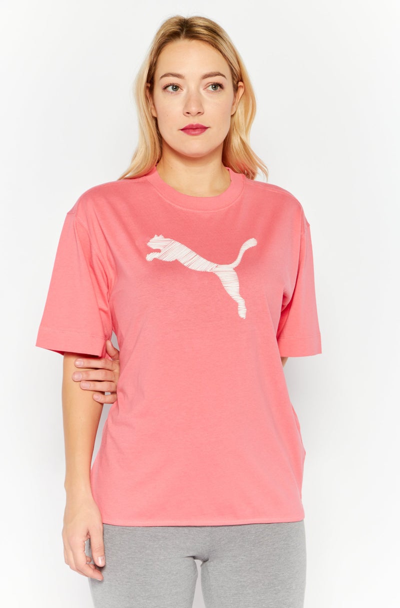 PUMA Women Relaxed Fit Short Sleeve Training Top, Pink  - Image 1