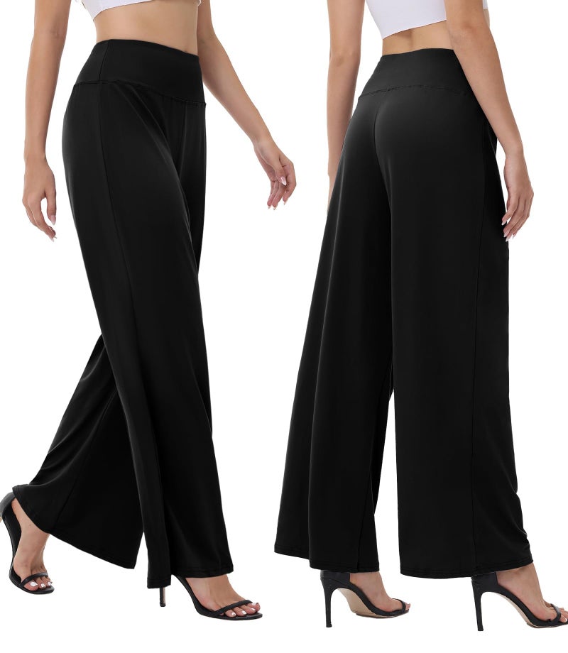 ZOOSIXX Wide Leg Palazzo Pants for Women - High Waist Casual Beach Lounge Trousers, Loose Stretchy Dress Pants - Image 2