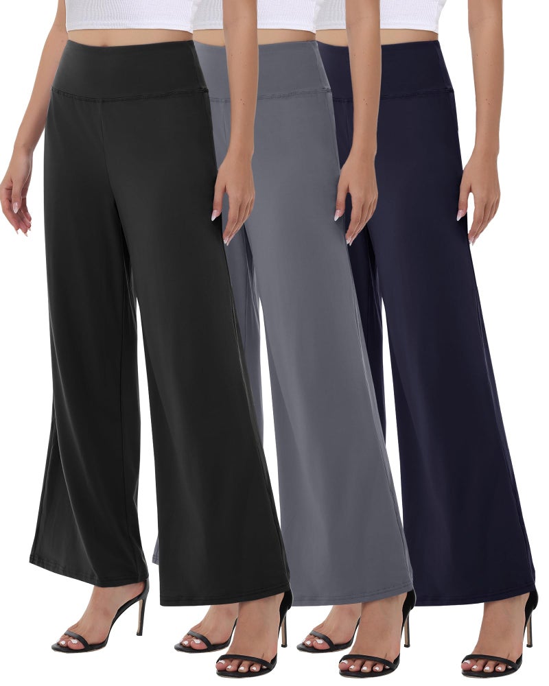 ZOOSIXX Wide Leg Palazzo Pants for Women - High Waist Casual Beach Lounge Trousers, Loose Stretchy Dress Pants - Image 1