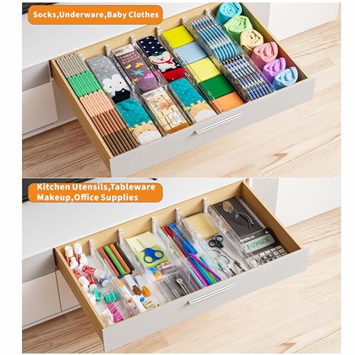Yieach 4 Pack 3.2 Inch Shallow Acrylic Drawer Dividers for Clothes,Expandable Deep Dresser Dividers From 15 to 21'',Adjustable Drawer Separators for Dresser,Nursery and Baby Clothing,Sock,Underwear - Image 3