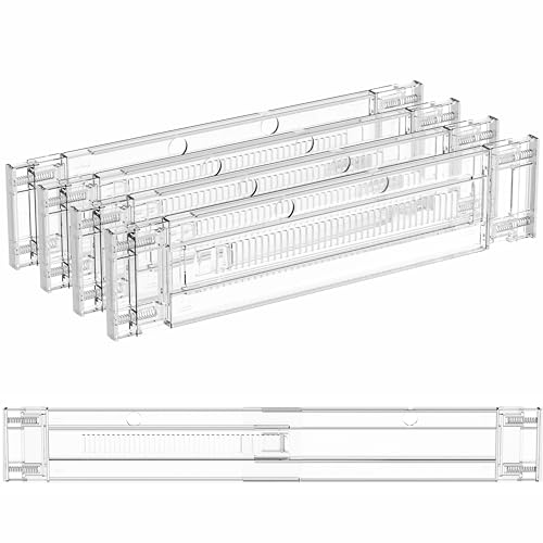 Yieach 4 Pack 3.2 Inch Shallow Acrylic Drawer Dividers for Clothes,Expandable Deep Dresser Dividers From 15 to 21'',Adjustable Drawer Separators for Dresser,Nursery and Baby Clothing,Sock,Underwear - Image 1