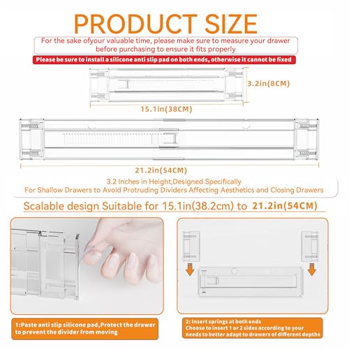Yieach 4 Pack 3.2 Inch Shallow Acrylic Drawer Dividers for Clothes,Expandable Deep Dresser Dividers From 15 to 21'',Adjustable Drawer Separators for Dresser,Nursery and Baby Clothing,Sock,Underwear - Image 2