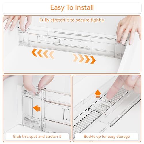 Yieach 4 Pack 3.2 Inch Shallow Acrylic Drawer Dividers for Clothes,Expandable Deep Dresser Dividers From 15 to 21'',Adjustable Drawer Separators for Dresser,Nursery and Baby Clothing,Sock,Underwear - Image 5