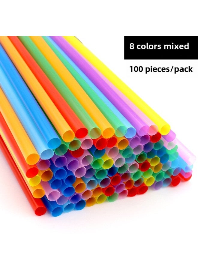 Disposable Straw Color Flat Straight Tube Beverage 6mm Children's Manual Diy Plastic Tube 100 12 Color-Color:8 Color Mixed Straight Tube 100/package-Specifications:0.6*26cm  - Image 1