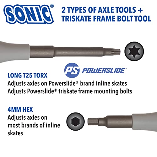 SONIC Pro Inline Skate Tool + T, Long T25 Torx for Powerslide triskate frame mounting bolts, 7 Tools, Rotate wheels, Remove bearings, Designed in USA - Image 5