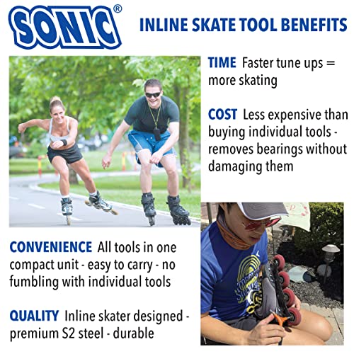 SONIC Pro Inline Skate Tool + T, Long T25 Torx for Powerslide triskate frame mounting bolts, 7 Tools, Rotate wheels, Remove bearings, Designed in USA - Image 3