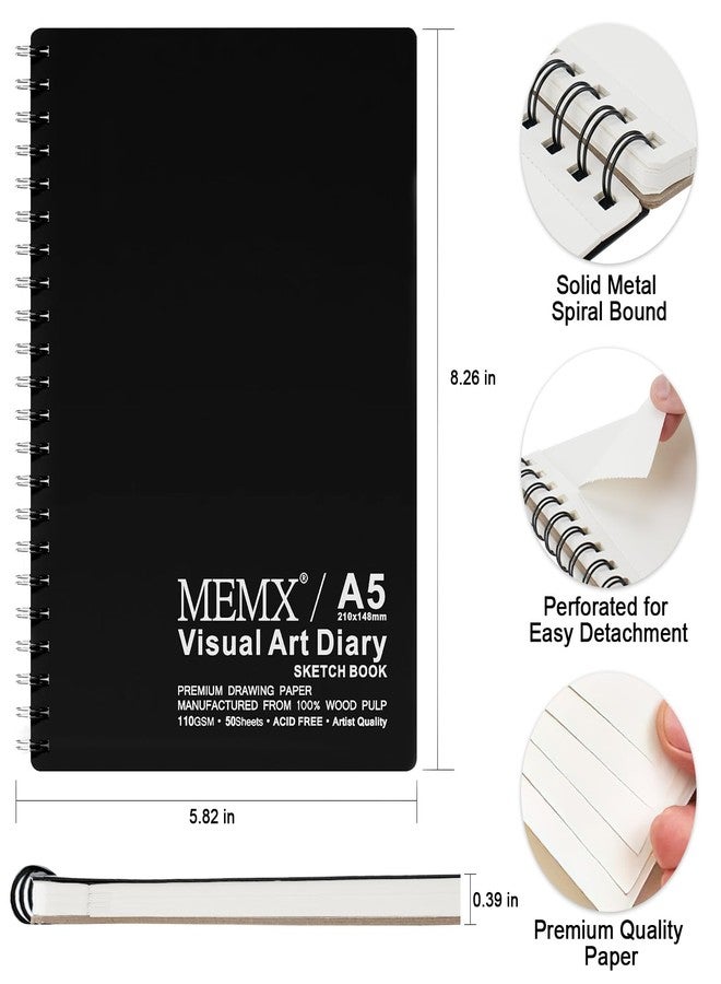 MEMX Poly Cover Sketch Book, 5.5”X8.5” 100 Pages (110gsm), Spiral Bound Artist Sketch Pad Notebook, Durable Acid Free Drawing Paper for Drawing, Writing, Painting, Sketching or Doodling, White - Image 3