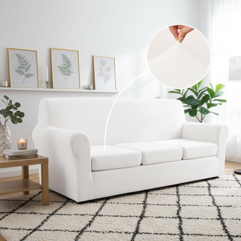 NICEEC Spandex Stretch 4 Pieces Sofa Covers Water Repellent Couch Covers for 3 Cushion Couch Sofa Pet Friendly Soft Sofa Slipcovers for Living Room Easy Fit Furniture Protector Washable(White) - Image 2