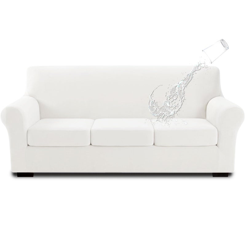 NICEEC Spandex Stretch 4 Pieces Sofa Covers Water Repellent Couch Covers for 3 Cushion Couch Sofa Pet Friendly Soft Sofa Slipcovers for Living Room Easy Fit Furniture Protector Washable(White) - Image 1
