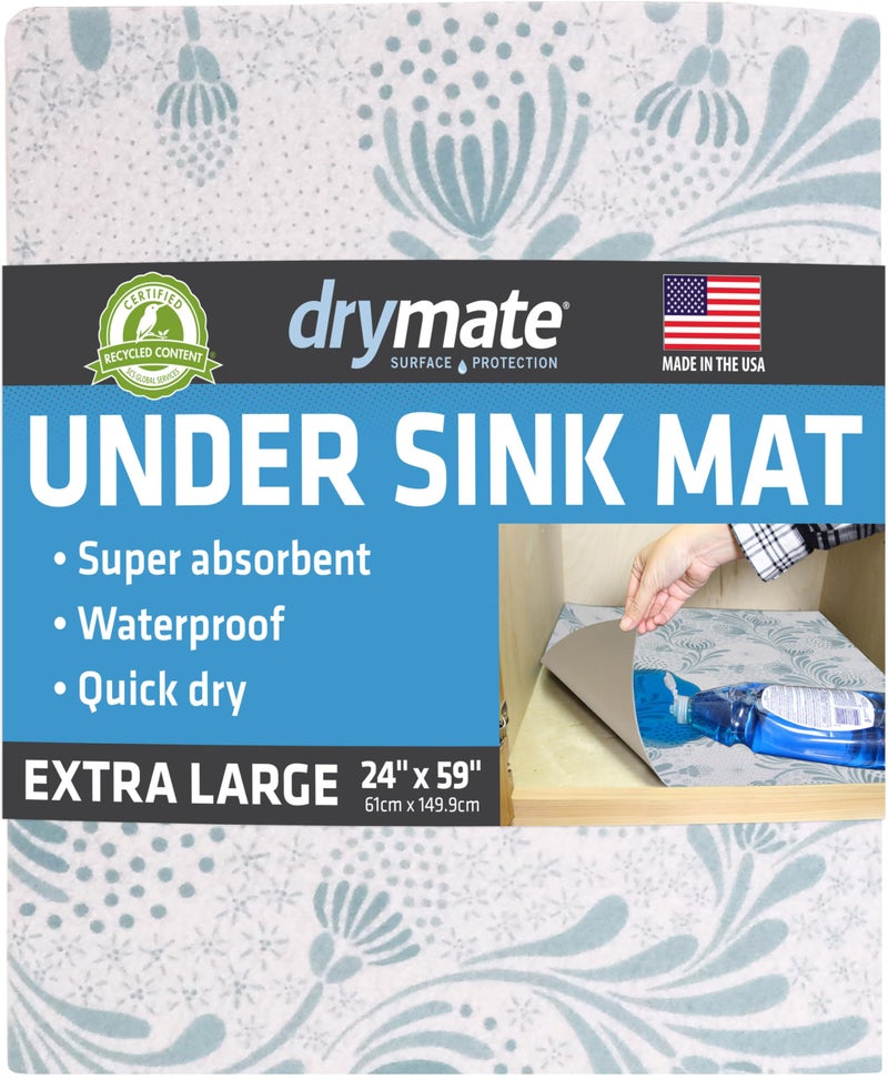 Drymate Premium XL Under Sink Mat Waterproof Cabinet Protection Mats for Kitchen  Bathroom Absorbent Shelf Liners SlipResistant NonAdhesive Machine Washable USA Made24x59Light Blue