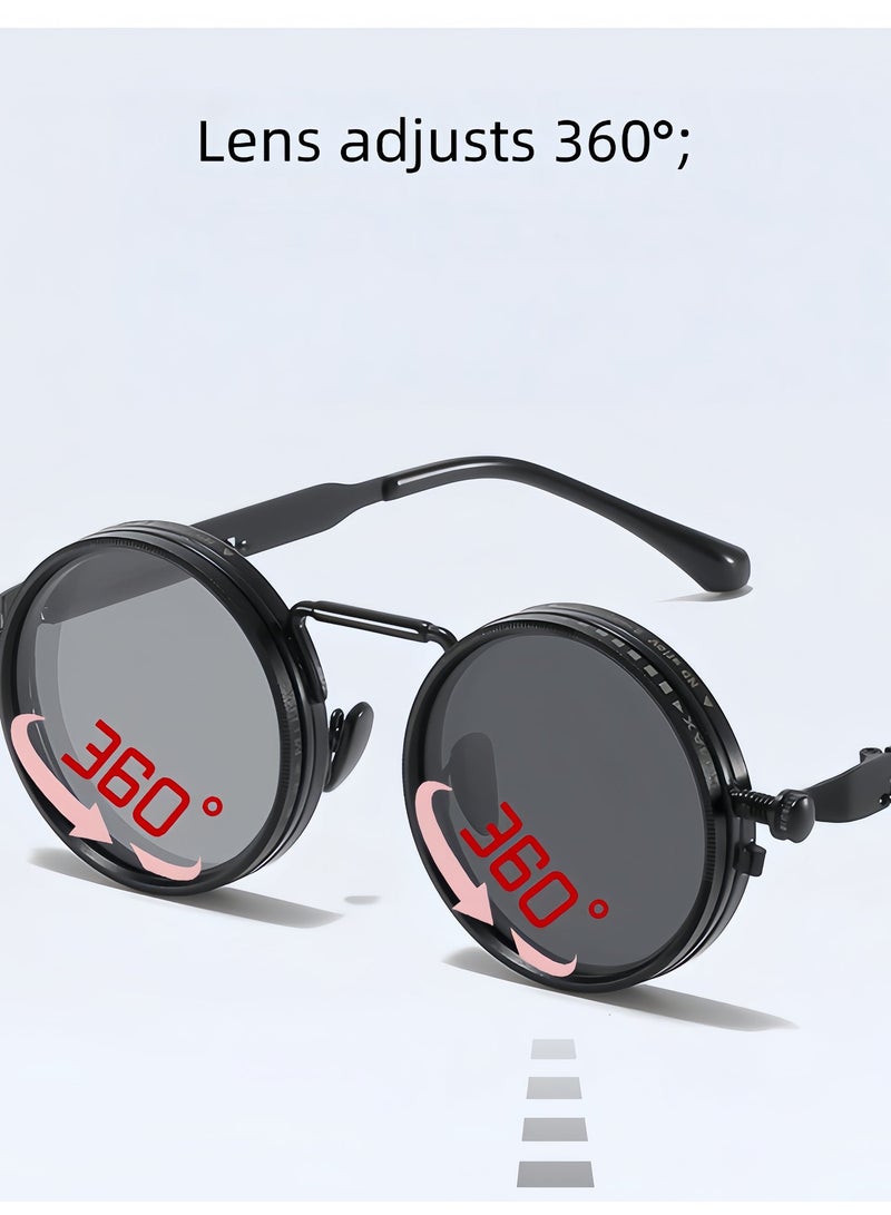 Circular Lightweight Metal Frame Glasses For Men, UV400 Polarization Level 9 Adjustable Rotating Men's Sunglasses For Desert Driving, Fishing And Daily Outdoor Travel - Image 3