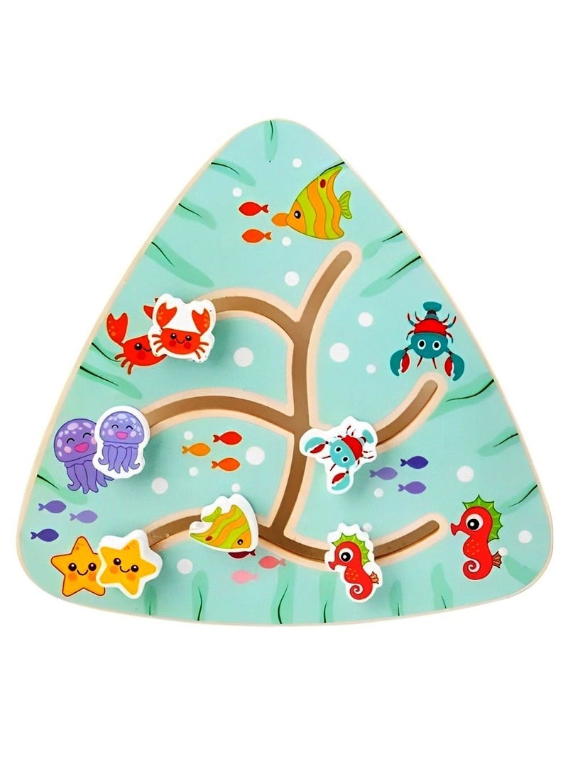 Pairing Maze & Assemble Cognitive Wooden Puzzles for Toddlers, Teacher Parents Early Learning Support Tools, Montessori Motor & Sensory Skill Development Shape Matching Toys (Ocean Track Pattern)  - Image 1