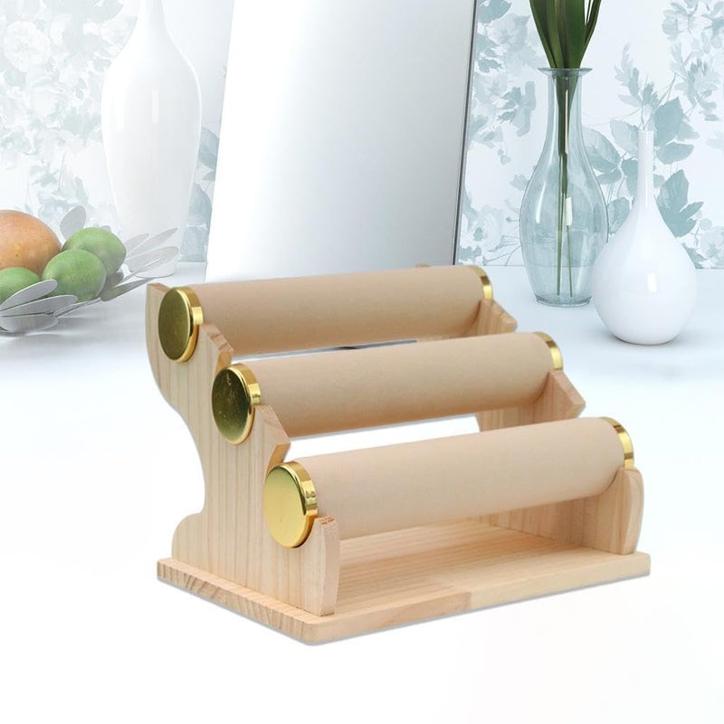 Crobat 3 Tiers Jewelry Stand Bracelet Holder Velvet Watch Display Organizer Beige - Image 3
