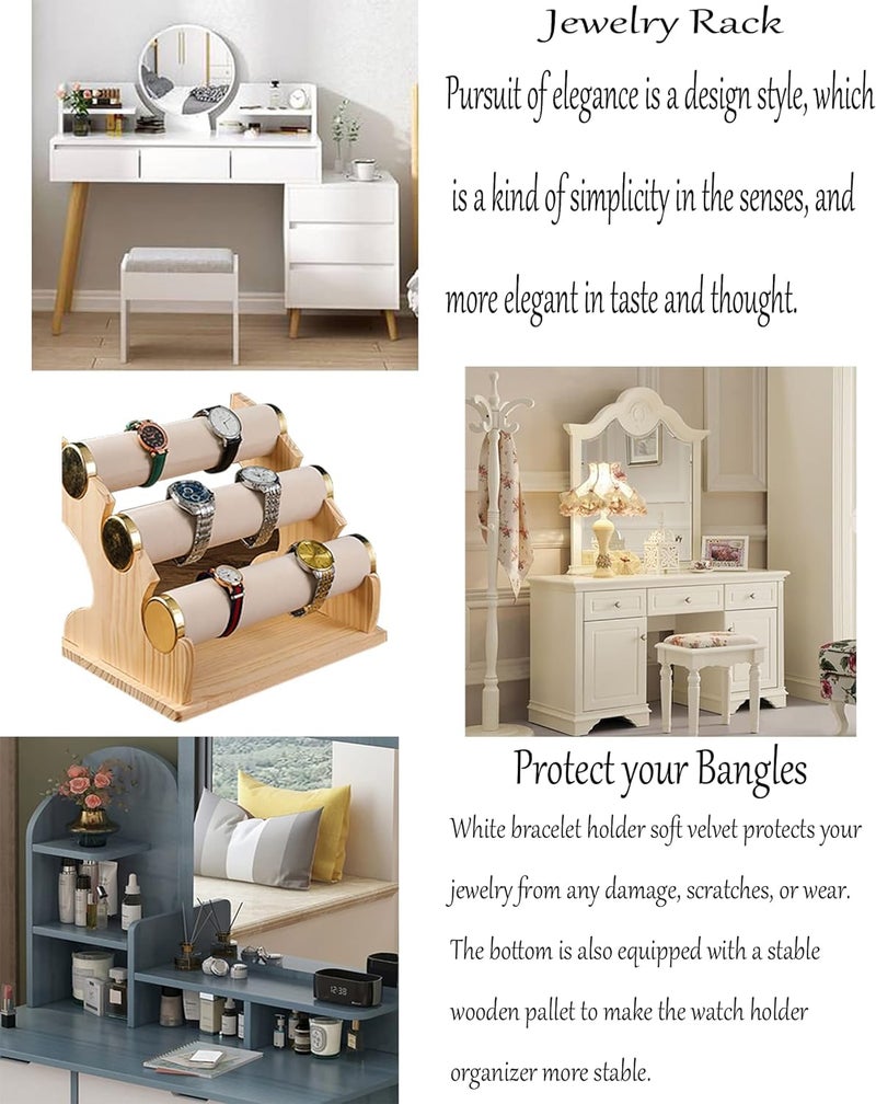 Crobat 3 Tiers Jewelry Stand Bracelet Holder Velvet Watch Display Organizer Beige - Image 2