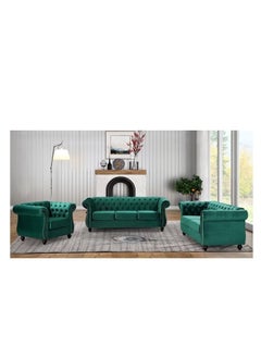 Maharat Al Bahar MAB FURNISHINGS Luxury Velvet Tufted Sofa Set - 3 Seater, 2 Seater, and 1 Seater for Living Room, Hallways, Offices, Bedroom (Green)  - Image 1