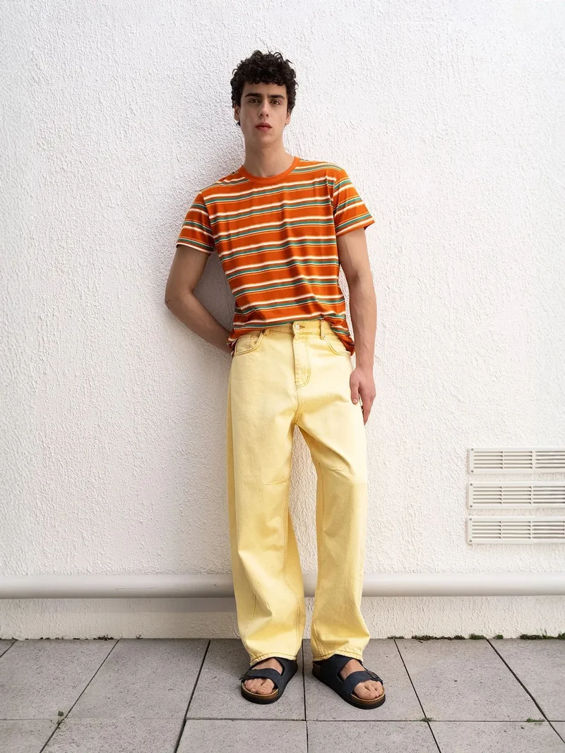 Giesto GIESTO Relaxed Fit Striped Short Sleeve Ribbed T-Shirt