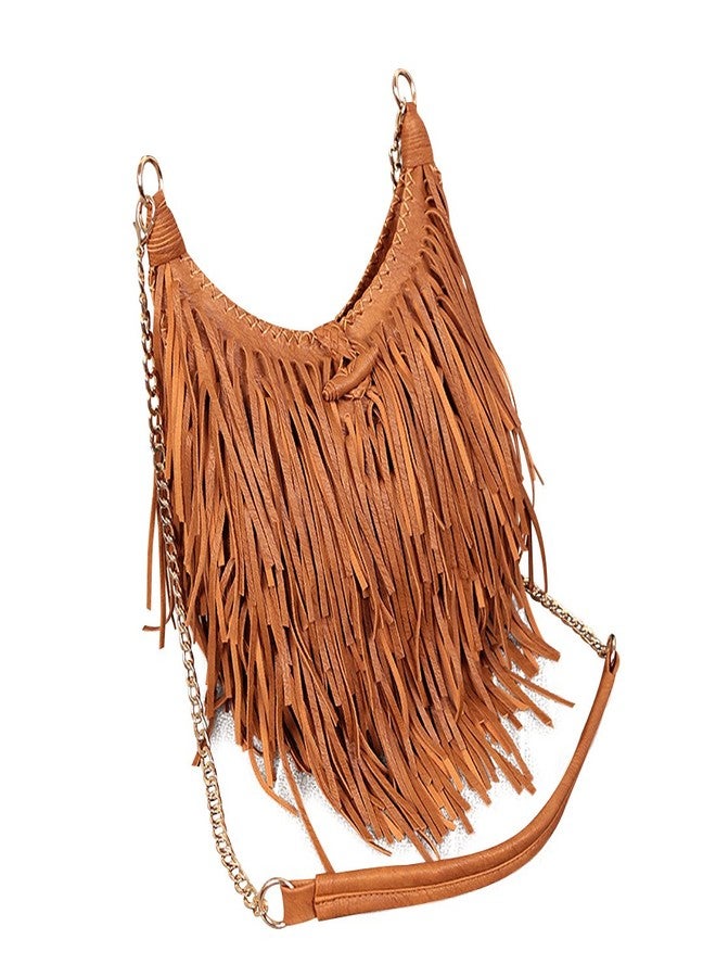LUI SUI Women's Fashion Fringed Shoulder Bag Tassel Cross Body Bags (Brown) - Image 2