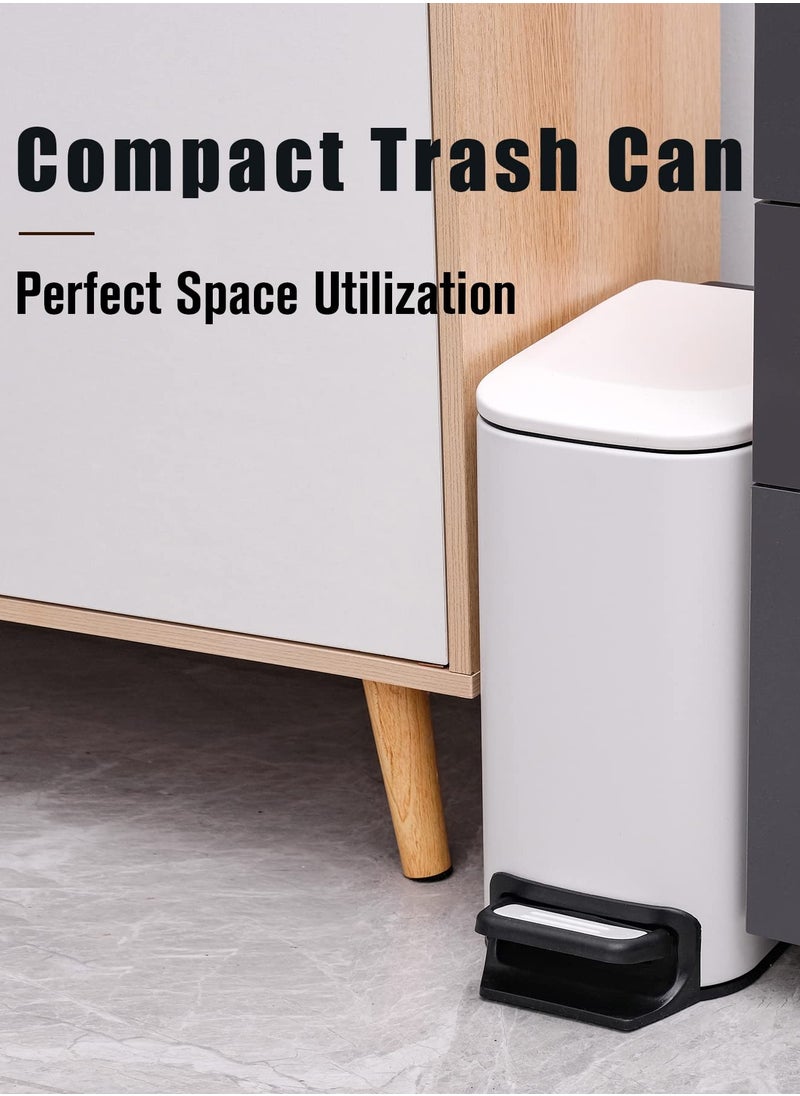 Bukela - Bukela Small Bathroom Trash Can with Lid Soft Close, Step Pedal, 6 Liter / 1.6 Gallon Stainless Steel Garbage Can with Removable Inner Bucket, Anti-Fingerprint Finish (White) - Image 1