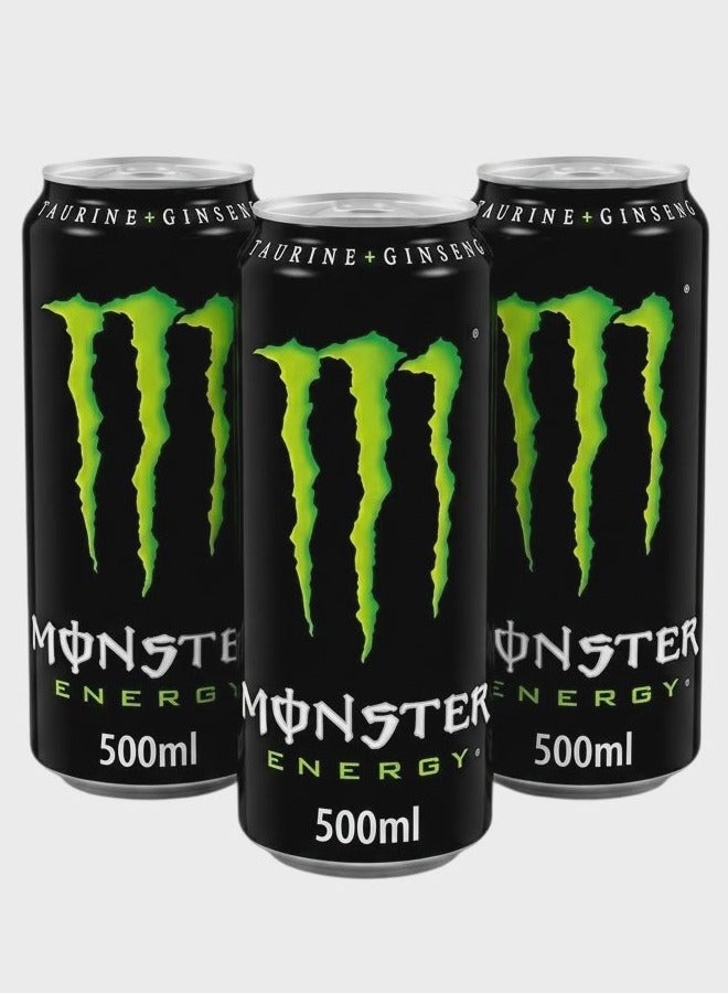 Monster Original Green Energy Drink Can - 3 Pack (500ml Each) - Image 1
