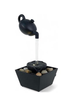 Plan A Decorative Water Fountain with Floating Teapot – LED Tabletop Waterfall and Decorative Stones – Chinese Tea Culture Inspired Design – Battery or USB Powered – Cozy Indoor Decor for Office or Home  - Image 1