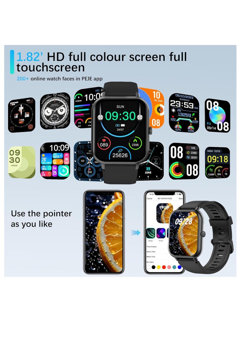 PEJE PEJE ZW01 Smartwatch - 1.83" Display, Bluetooth Calls, 15-Day Battery, IP68 Waterproof, 123+ Sports Modes, SpO2/HR/Sleep Monitor, Prayer Alerts,Smart watch Compatible Android iOS (Black) - Image 3