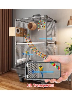 MissTiara Front and back transparent ornamental bird cage bird villa Universal pulley, easy to move, pull-out tray, no dirty hands, easy to clean Parakeets, parrots, cockatiels, budgies, finches, lovebirds, canaries Pet bird accessories include large space for multiple birds  - Image 4
