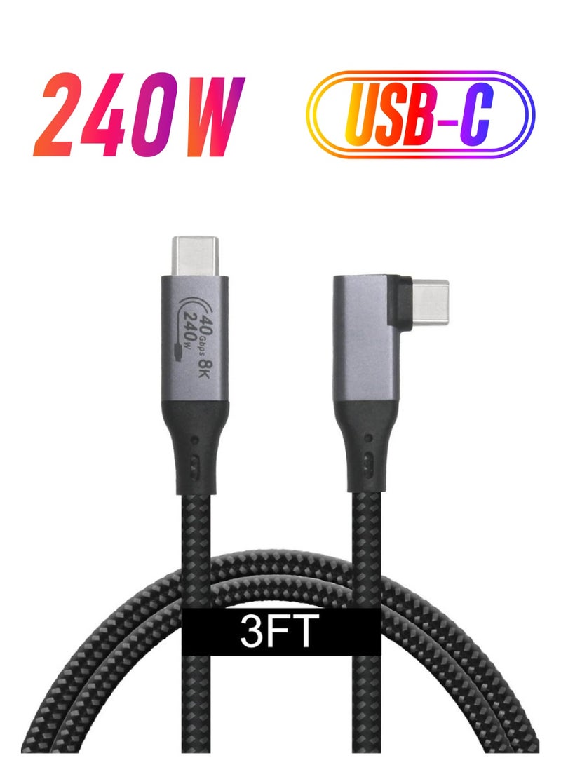 USB4 Cable Compatible with Thunderbolt 3 Thunderbolt 4 and USB-C - Supports 8K HD Display 40gbps Data Transfer 240W Charging - 90-Degree Right Angle USB-C - Image 1
