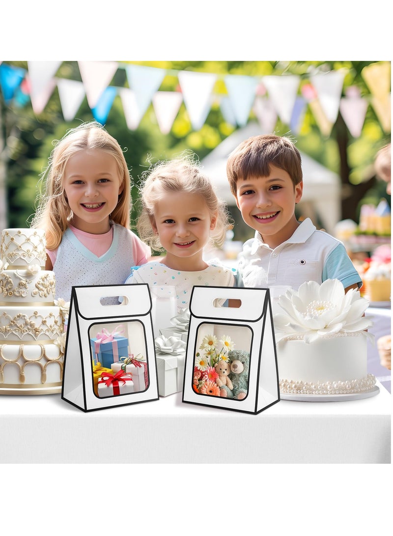 Excefore Paper Gift Bags with Clear Window, White Party Favor Bag with Handles, Transparent Present Wrap Tote Bag for Retail Shopping and Candy Packing, 10 Pieces  - Image 2