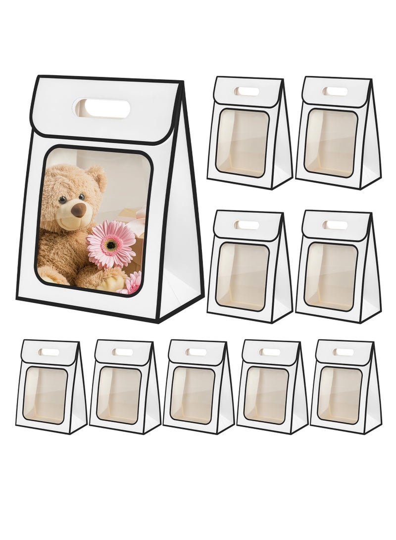 Excefore Paper Gift Bags with Clear Window, White Party Favor Bag with Handles, Transparent Present Wrap Tote Bag for Retail Shopping and Candy Packing, 10 Pieces  - Image 1