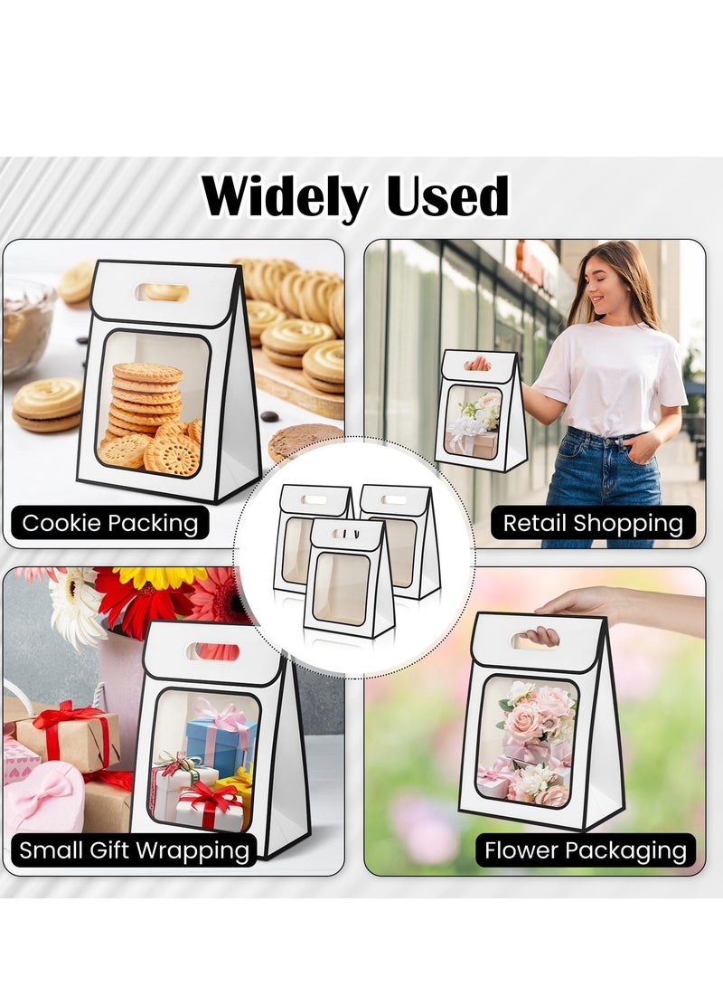 Excefore Paper Gift Bags with Clear Window, White Party Favor Bag with Handles, Transparent Present Wrap Tote Bag for Retail Shopping and Candy Packing, 10 Pieces  - Image 4