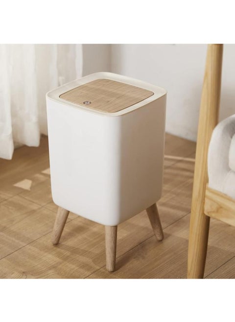 1.8 Gallon White Plastic Trash Can with Lid, Square Design, Easy to Use, Compact, Quality Material, Multipurpose, Ideal for Home, Office, Dorms