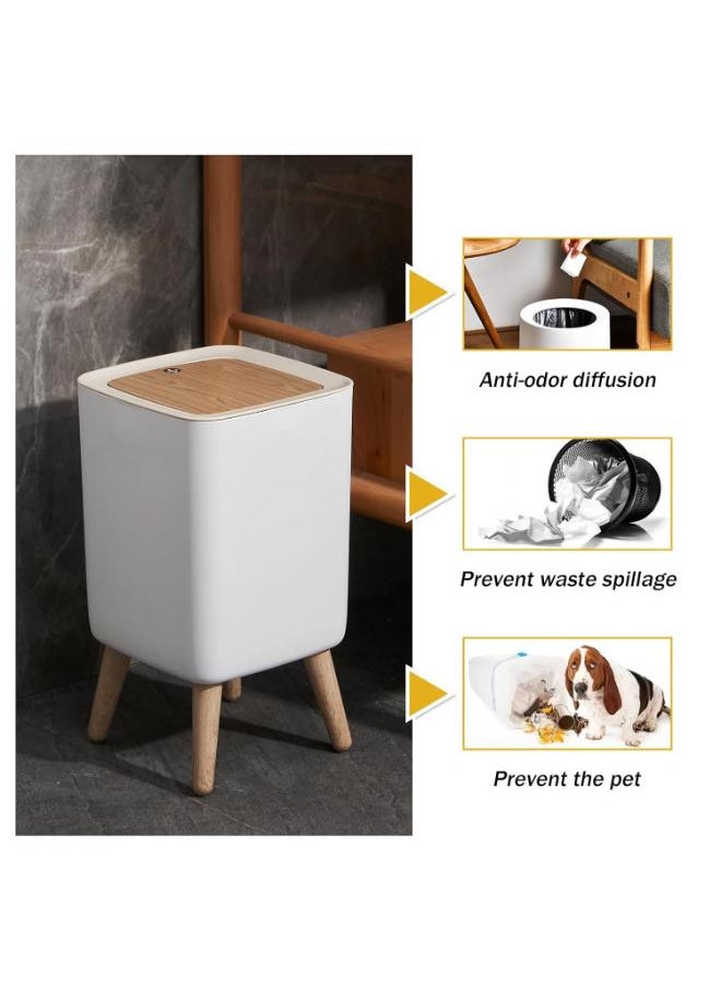 1.8 Gallon White Plastic Trash Can with Lid, Square Design, Easy to Use, Compact, Quality Material, Multipurpose, Ideal for Home, Office, Dorms