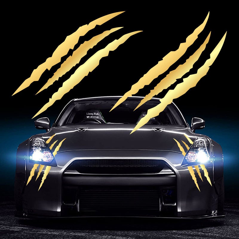 HungMieh 2PCS Claw Mark Car Decak Car Headlight Decal158 Inch Monster Claw Scratch Stripe Stickers for Dodge ChallengerCharger Brushed Gold - Image 3