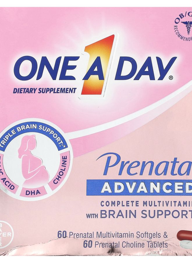 ONE A DAY Prenatal Advanced Complete Multivitamin with Brain Support 60 Prenatal Multivitamin Softgels & 60 Prenatal Choline Tablets