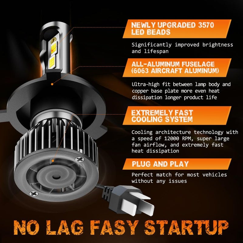 qobsos Pair 5x7 7x6 LED Headlights Hi-Lo Beam For 1982-2012 Ford E-150 E-250 E-350 Van,5x7 7x6 Inch Diamond Crystal Clear Semi Sealed Beam Glass Lens Housing Headlights,H4 LED Bulbs,6000K Cool White - Image 3