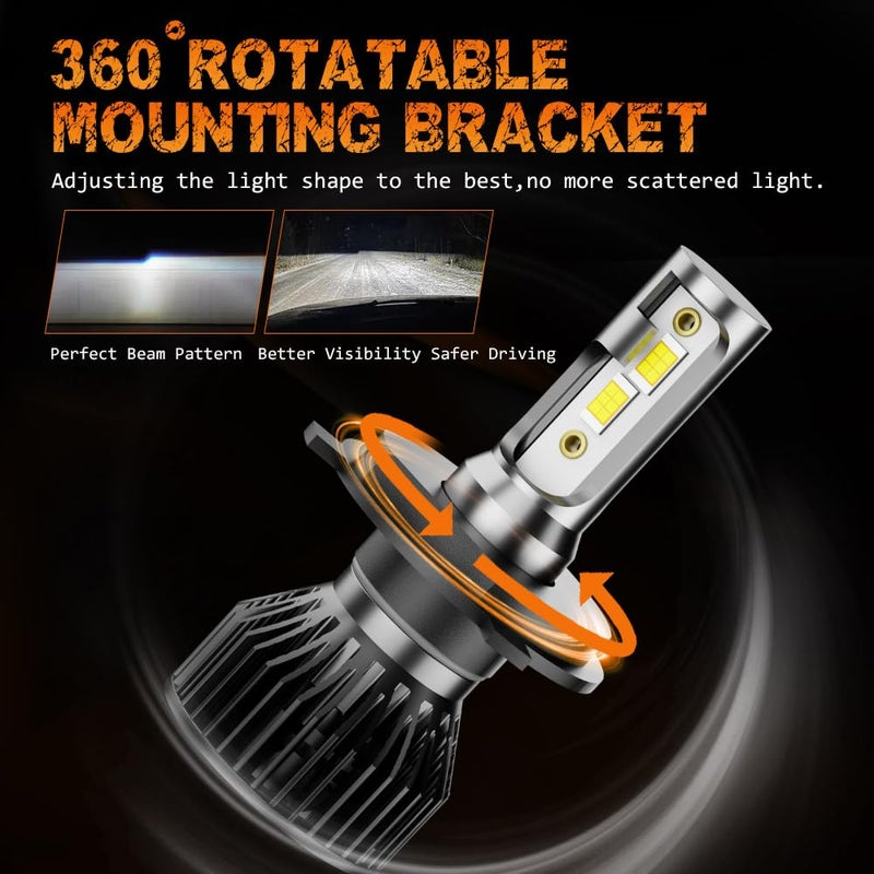 qobsos Pair 5x7 7x6 LED Headlights Hi-Lo Beam For 1982-2012 Ford E-150 E-250 E-350 Van,5x7 7x6 Inch Diamond Crystal Clear Semi Sealed Beam Glass Lens Housing Headlights,H4 LED Bulbs,6000K Cool White - Image 4