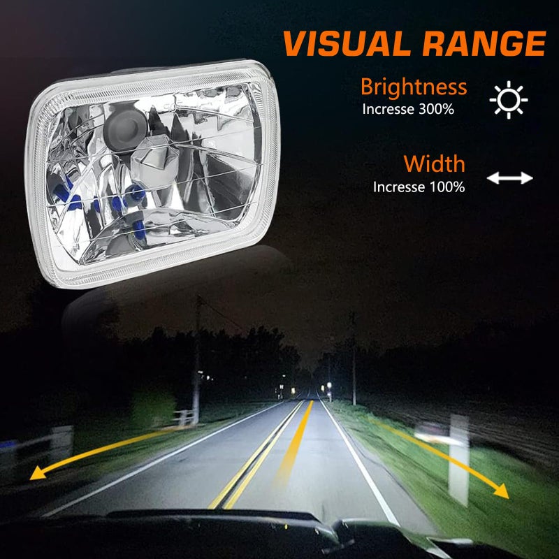 qobsos Pair 5x7 7x6 LED Headlights Hi-Lo Beam For 1982-2012 Ford E-150 E-250 E-350 Van,5x7 7x6 Inch Diamond Crystal Clear Semi Sealed Beam Glass Lens Housing Headlights,H4 LED Bulbs,6000K Cool White - Image 5