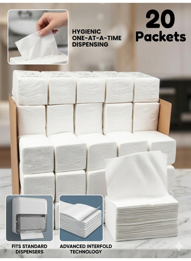 DOW Inter fold Paper Hand Towels - 2-Ply, 15GSM Ultra Soft Tissues (20 Packets x 150 Sheets) Fits Standard Dispensers - 21cm x 23cm, White - Image 2